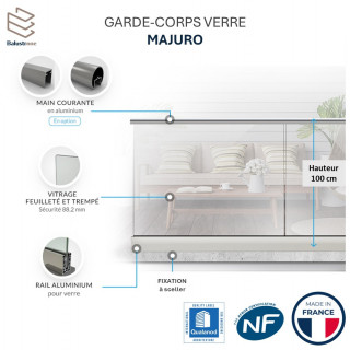 Garde-corps verre rail alu 3m Majuro | Fabrication FR
