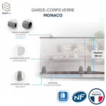 Garde-corps verre pinces alu Monaco 3m | Kit sécurisé