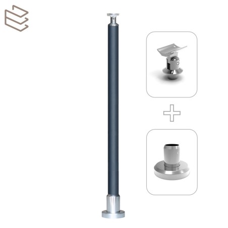 Kit montant rond Ø40 mm pré percé à visser sur platine, gris, Prague 7 lisses