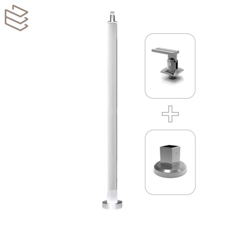 Kit montant carré 40x40 mm pré percé à visser sur platine, aluminium, Pristina 5 lisses