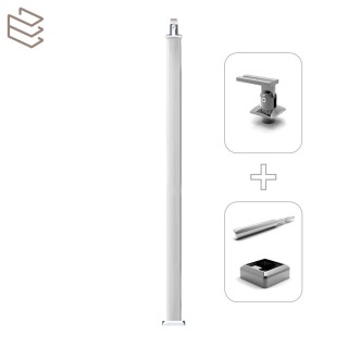 Kit montant carré 40x40 mm pré percé à sceller au sol, aluminium, Pristina 5 lisses