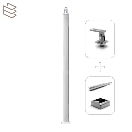 Kit montant carré 40x40 mm pré percé à sceller au sol, aluminium, Pristina 5 lisses