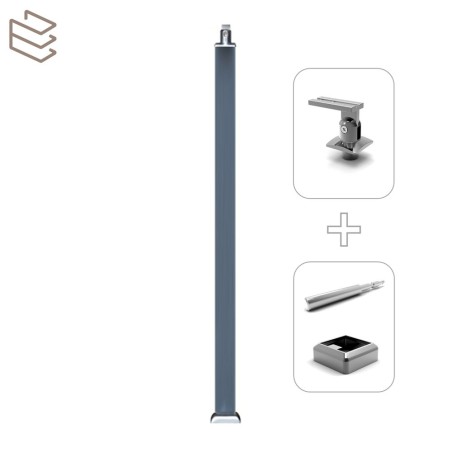 Kit montant carré 40x40 mm pré percé à sceller au sol, gris, Pristina 7 lisses