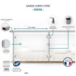 Garde-corps alu vitré Doha profil carré sur mesure