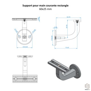 Support Mural Applique Main Courante Rectangle Aluminium