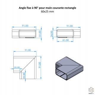 Angle Droit Fixe Main Courante Rectangle Aluminium