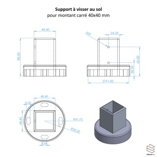 Platine Sol Poteau Carré : Support Fixation Garde-Corps