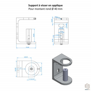 Support Fixation Applique Montant Rond Aluminium