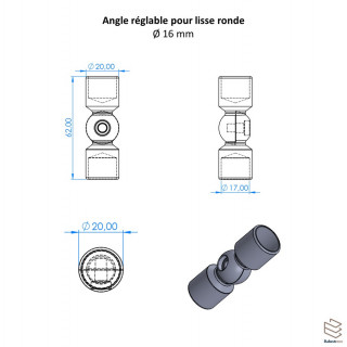 Angle Réglable pour Lisse Ronde 16 mm