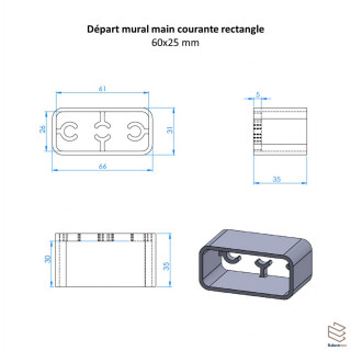 Départ Mural Main Courante Rectangle Alu