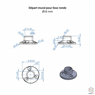 Départ Mural Lisse Ronde Aluminium Garde-Corps
